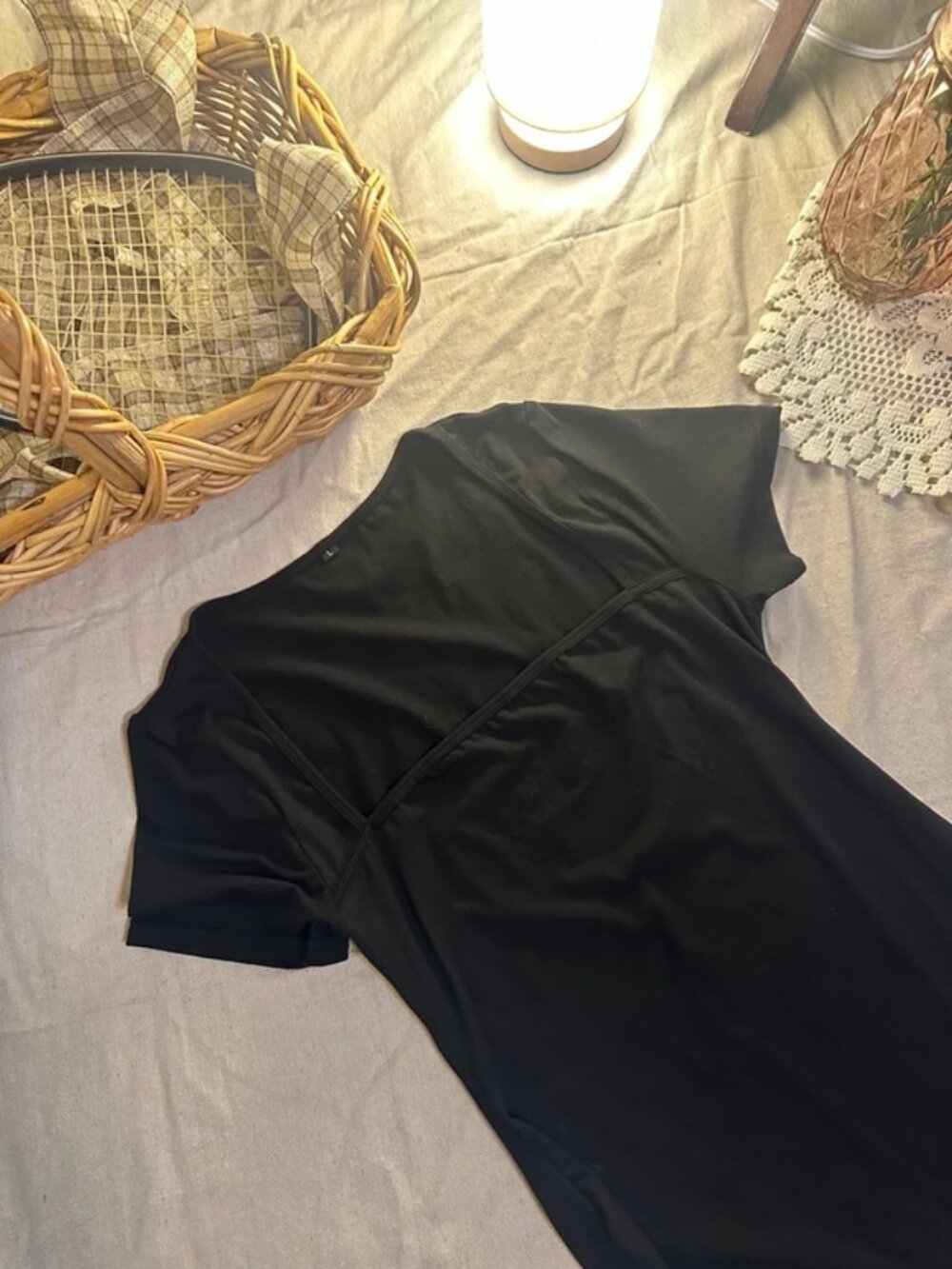black maternity romper w/ square neck - Picture 2 of 4
